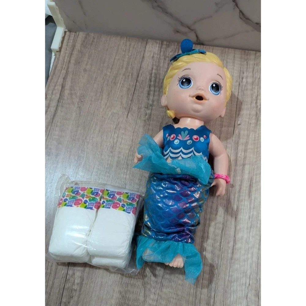 Baby Alive Shimmer n Splash Mermaid Doll Blonde Hair Blue Eyes with Diapers 12in